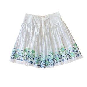 Floral White Blue Cotton Skirt Size Large